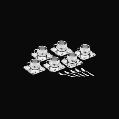 Kit para Café Tramontina em Aço Inox Acabamento Brilho com Xícara Pires Quadrado e Colher 18 Peças