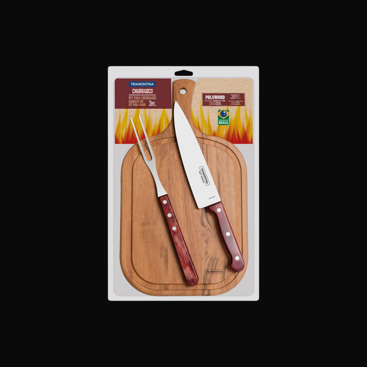 Kit Churrasco Tramontina Ultracorte 8" com Tábua 3 Peças