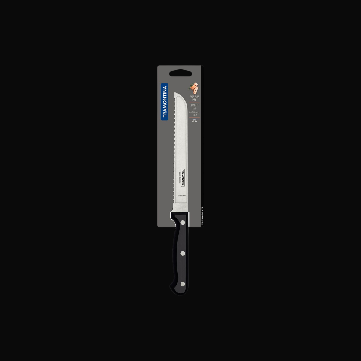 Tramontina Faca para Pão Ultracorte 7" Inox Cabo Preto