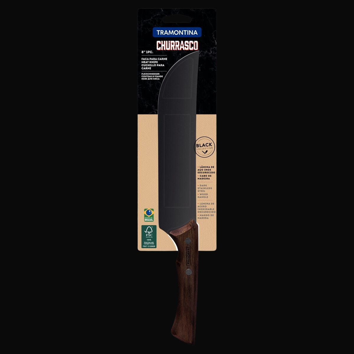 Faca de Churrasco Black – Aço Inox e Madeira 8"