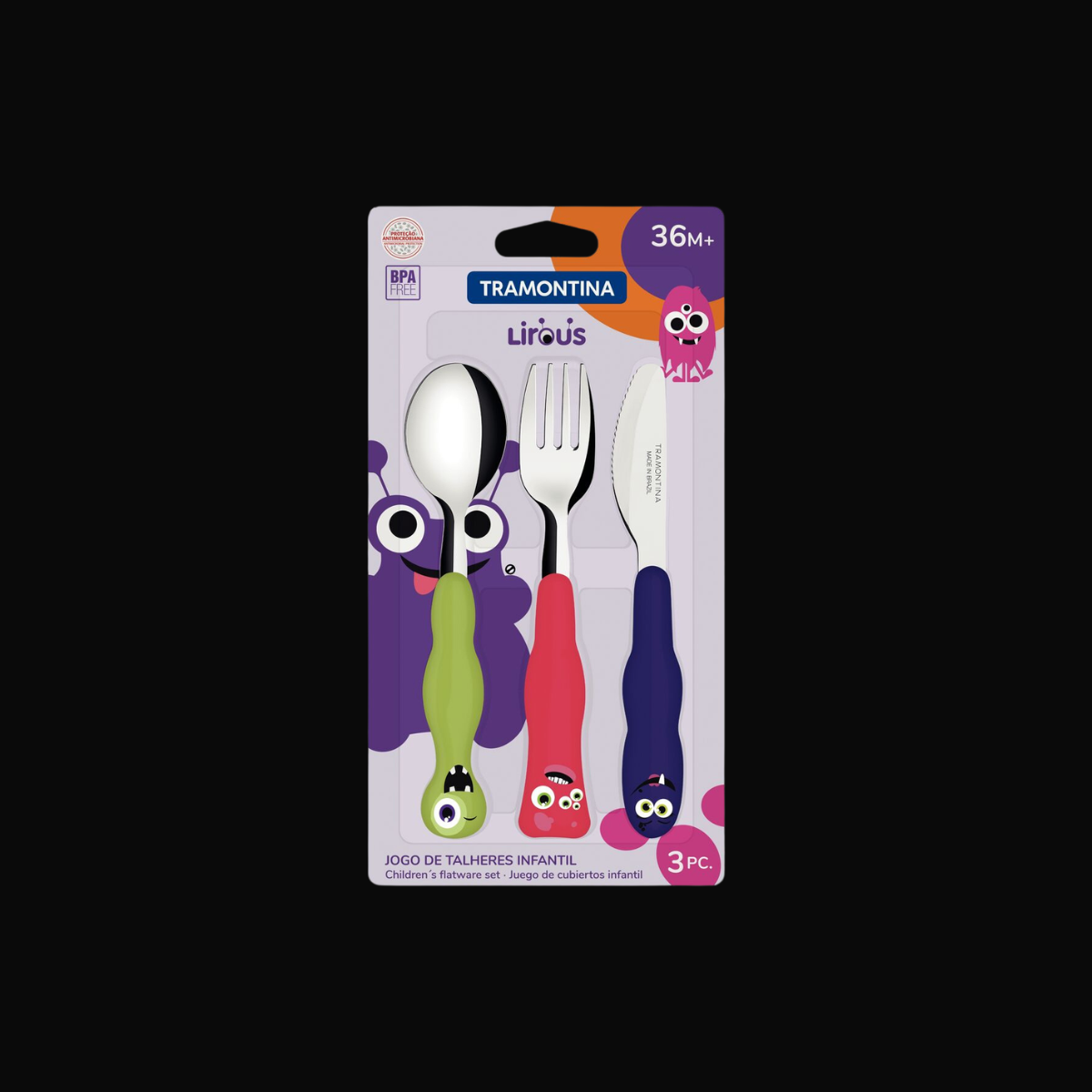 Tramontina Talheres Infantil Lirous Colorido - 3 Peças