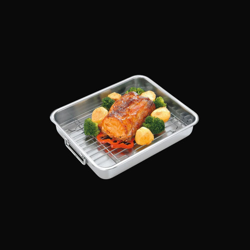 Assadeira Inox com Grelha 34x28cm – Cozimento Perfeito