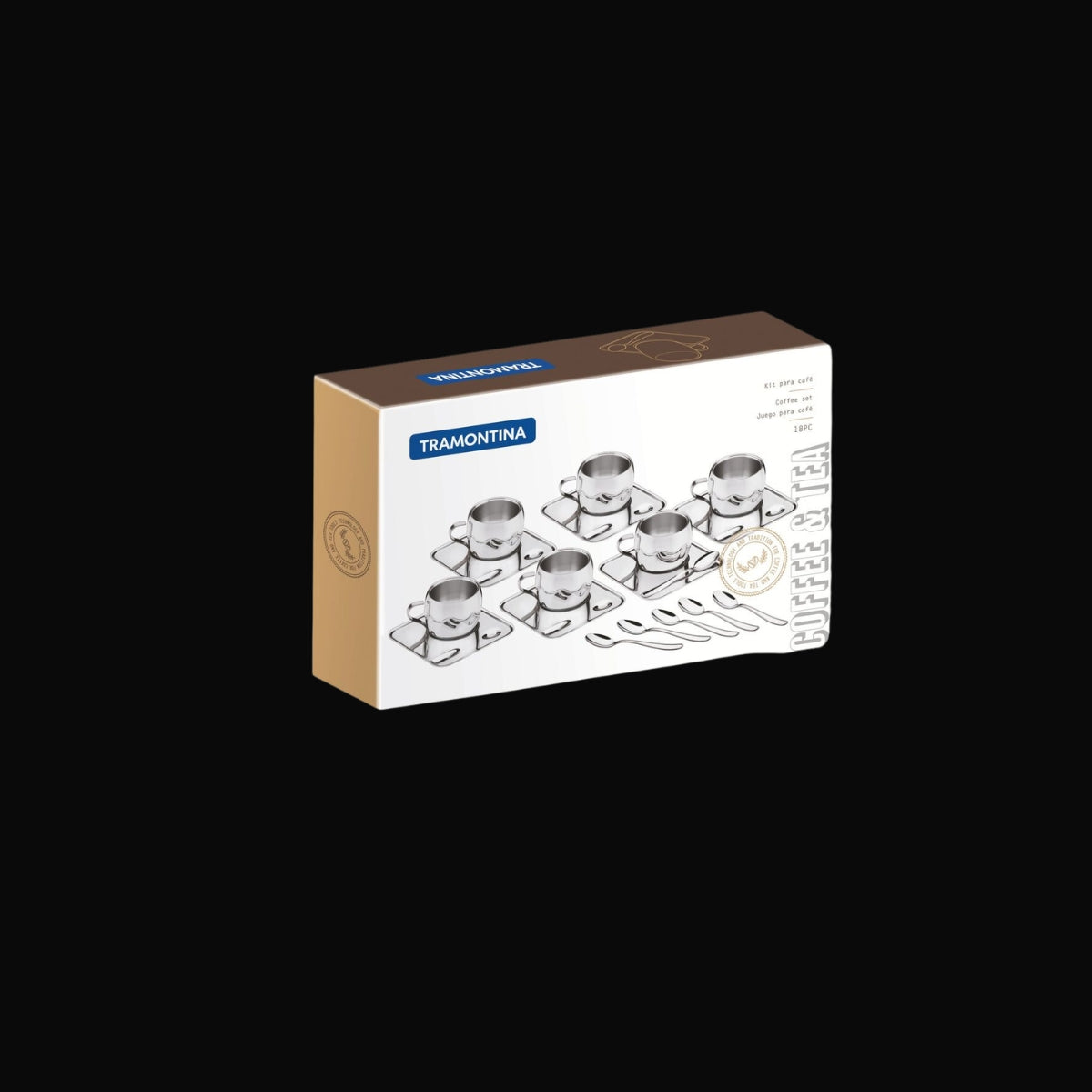 Kit para Café Tramontina em Aço Inox Acabamento Brilho com Xícara Pires Quadrado e Colher 18 Peças