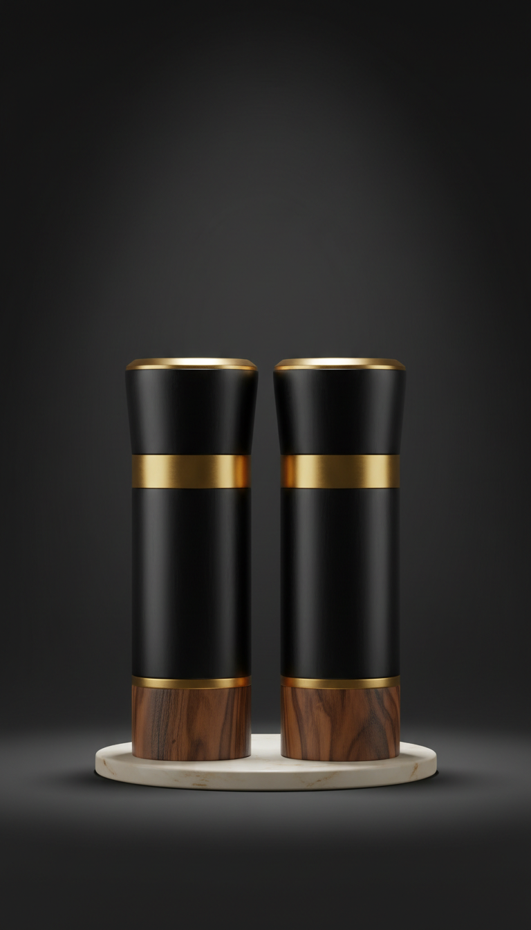 Conjunto de moedores preto e dourado