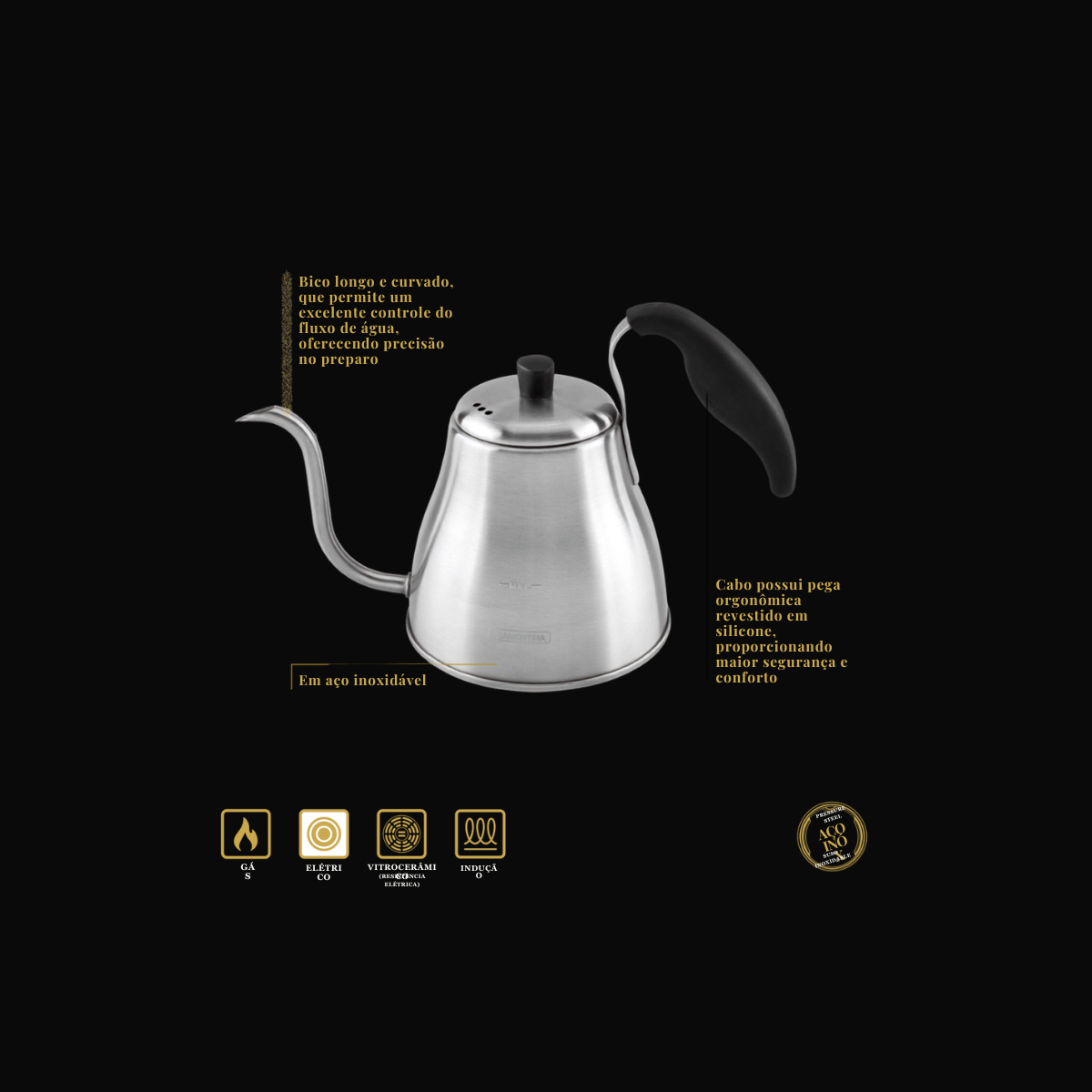 Chaleira Tramontina Pescoço de Ganso Inox 1,2L